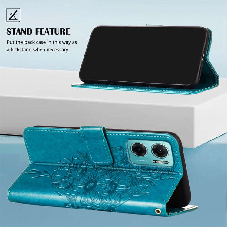For Xiaomi Redmi 10 Prime+ 5G/Note 11E Embossed Butterfly Leather Phone Case(Blue)