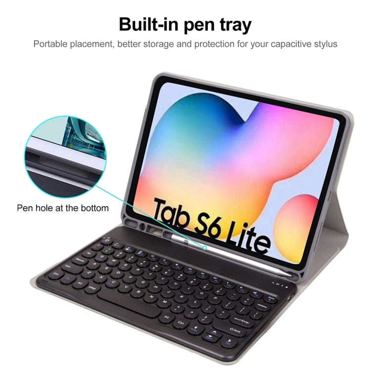 Round Cap Bluetooth Keyboard Leather Case with Pen Slot for Samsung Galaxy Tab S6 Lite, Specifica...