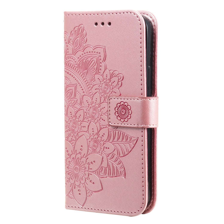 For Tecno Camon 18 Premier 7-petal Flowers Embossed Flip Leather Phone Case(Rose Gold)