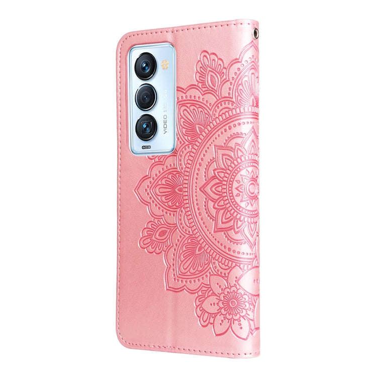 For Tecno Camon 18 Premier 7-petal Flowers Embossed Flip Leather Phone Case(Rose Gold)