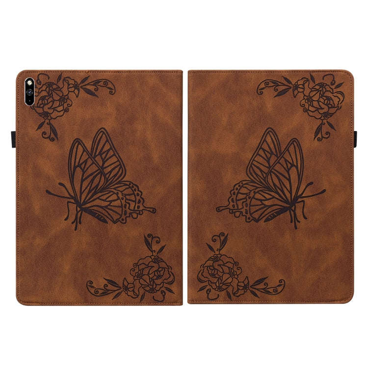 For Huawei MatePad Pro 10.8 2021 Butterfly Flower Embossed Leather Tablet Case(Brown)