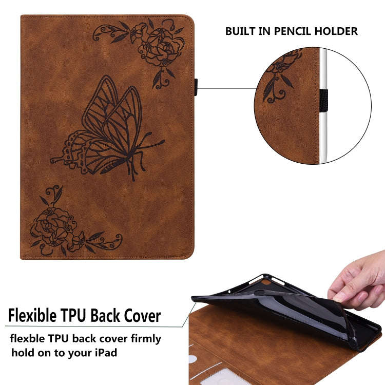 For Huawei MatePad Pro 10.8 2021 Butterfly Flower Embossed Leather Tablet Case(Brown)