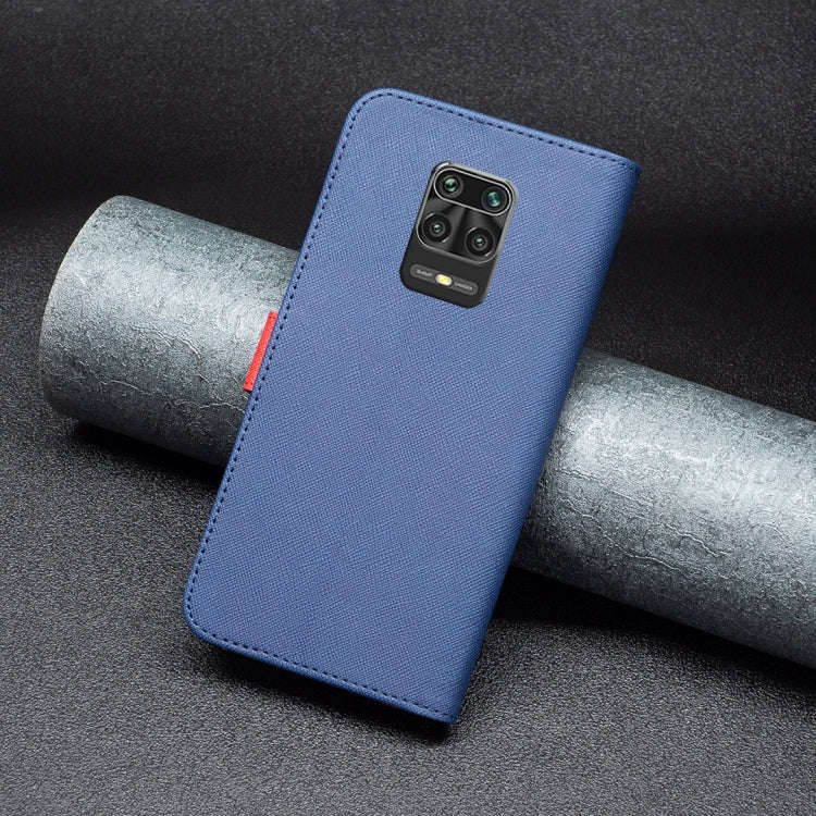 For Xiaomi Redmi Note 9 Pro Max BF13 Color Matching Cross Texture Leather Phone Case(Blue)