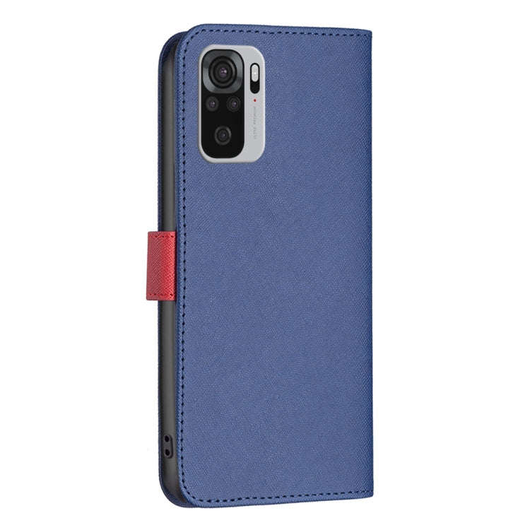 For Xiaomi Redmi Note 10S BF13 Color Matching Cross Texture Leather Phone Case(Blue)