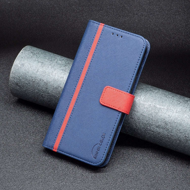 For Xiaomi Redmi Note 10S BF13 Color Matching Cross Texture Leather Phone Case(Blue)