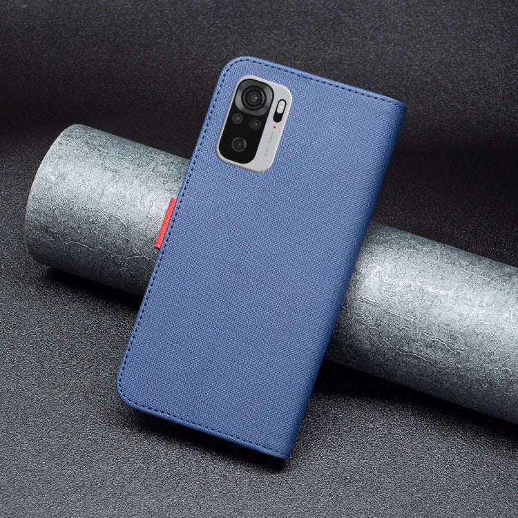 For Xiaomi Redmi Note 10S BF13 Color Matching Cross Texture Leather Phone Case(Blue)