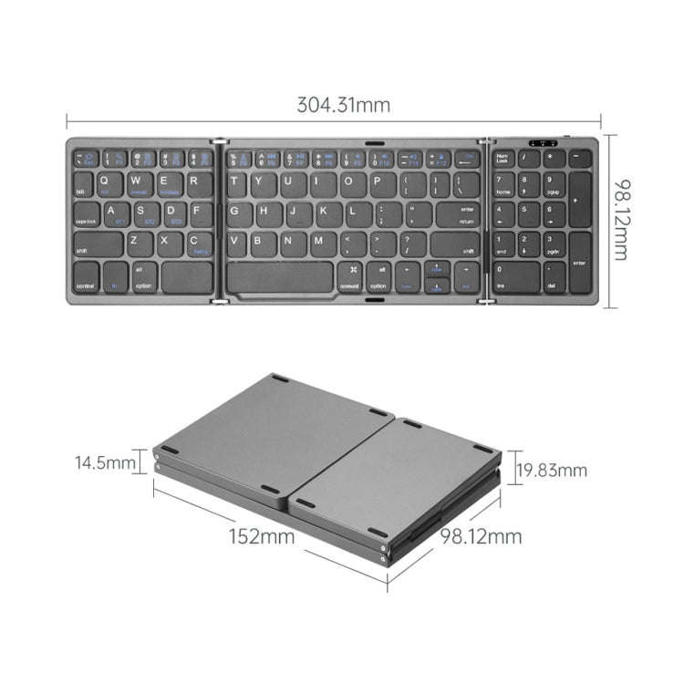 B089 Bluetooth Foldable Keyboard with Numeric(Grey)
