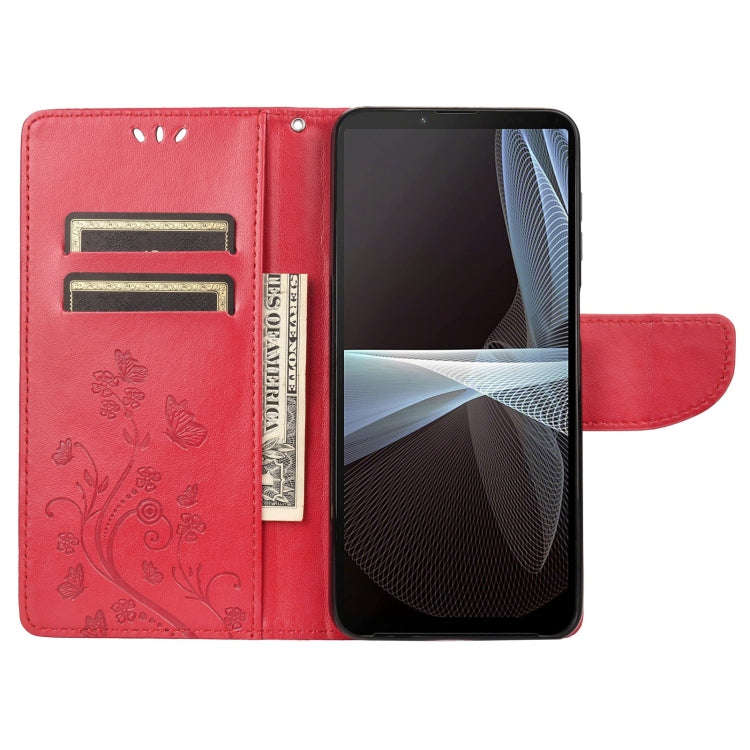 For Sony Xperia 10 IV Embossed Butterfly Pattern Flip Leather Phone Case(Red)