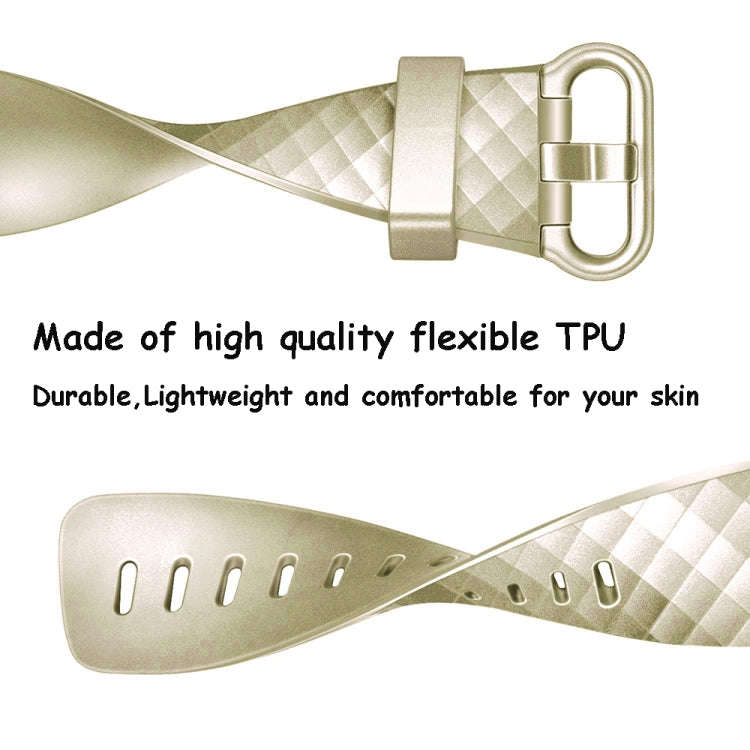 For FITBIT Charge 3 Official Pattern Metallic Watch Band(Champagne Gold)