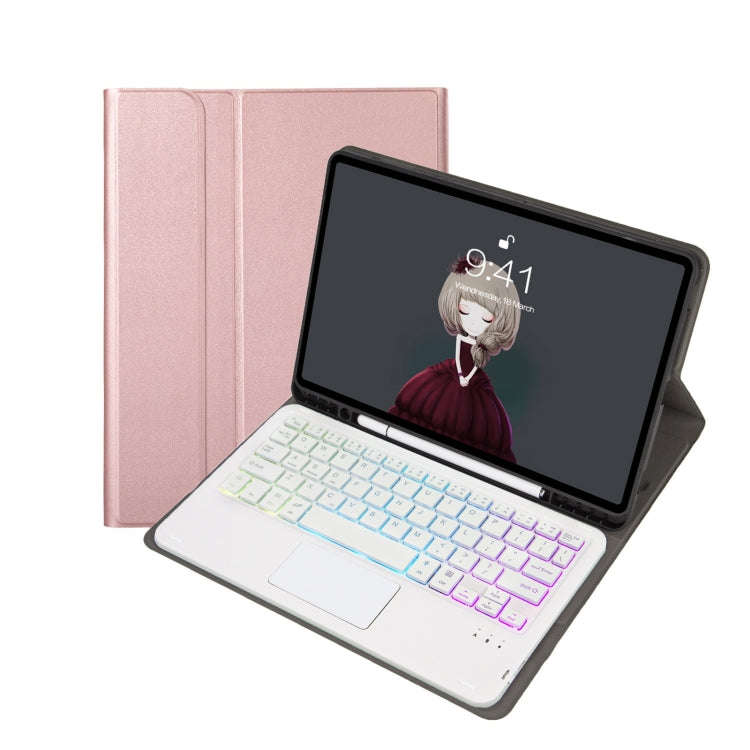 A102B-AS Lambskin Pen Slot Touch Pad Backlight Bluetooth Keyboard Leather Tablet Case For iPad 10...