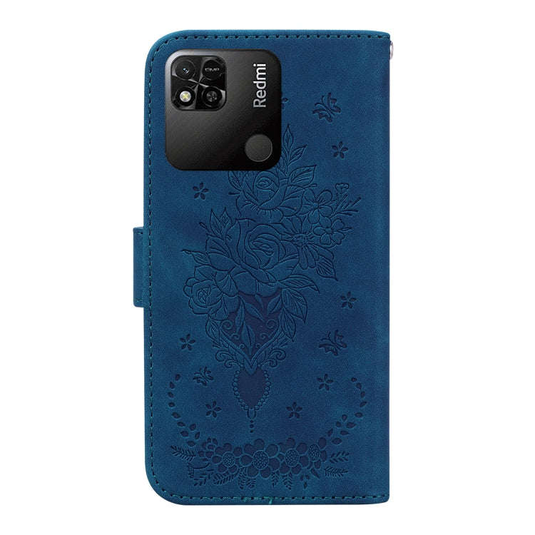 For Xiaomi Redmi 10A Butterfly Rose Embossed Leather Phone Case(Blue)