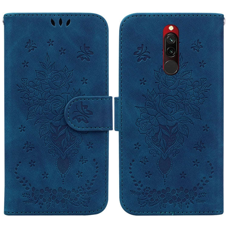For Xiaomi Redmi 8 / 8A Butterfly Rose Embossed Leather Phone Case(Blue)