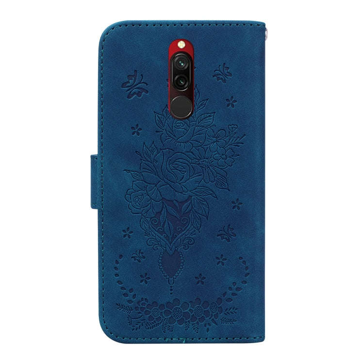 For Xiaomi Redmi 8 / 8A Butterfly Rose Embossed Leather Phone Case(Blue)