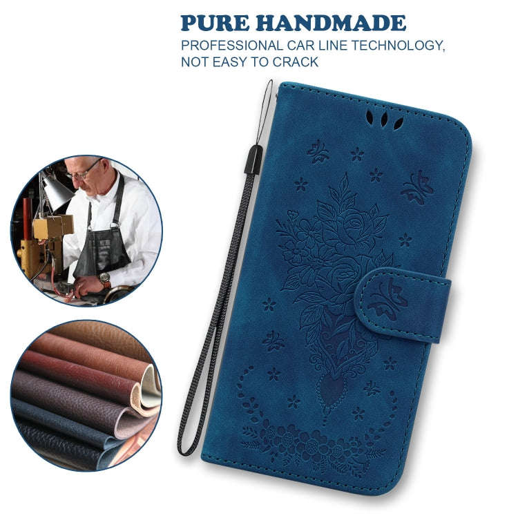 For Xiaomi Redmi 10C Butterfly Rose Embossed Leather Phone Case(Blue)