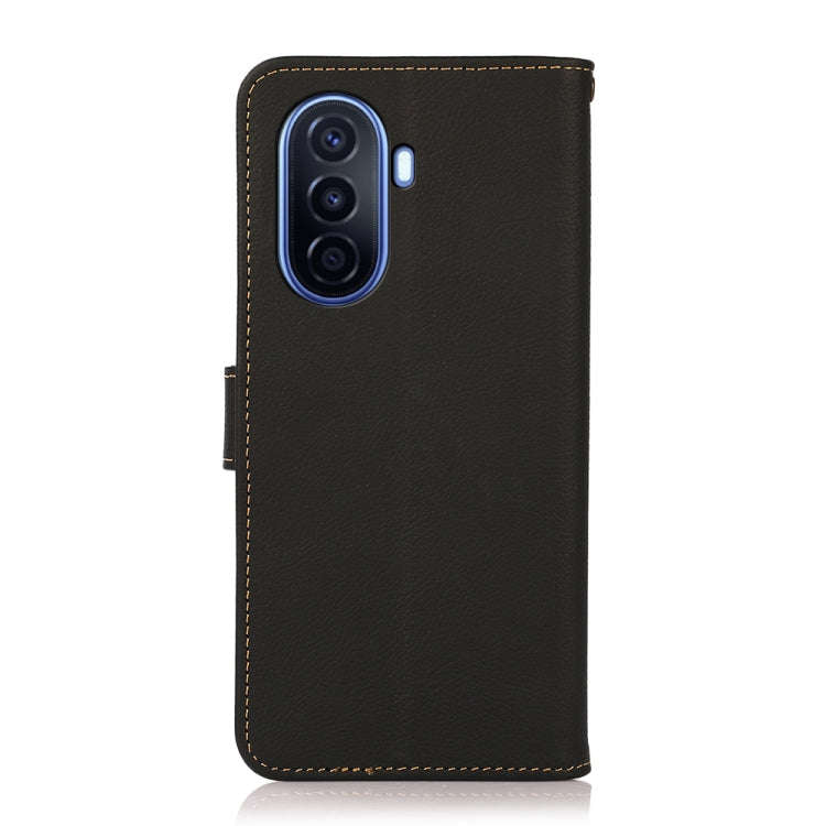For Huawei nova Y70 Plus KHAZNEH Custer Genuine Leather RFID Phone Case(Black)