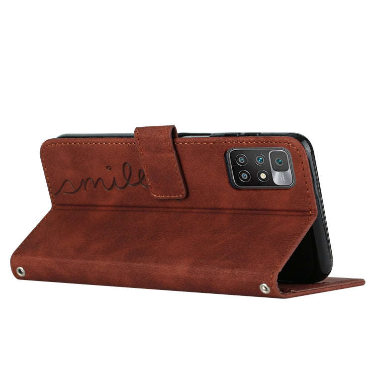 For Xiaomi Redmi 10 Skin Feel Heart Pattern Leather Phone Case(Brown)