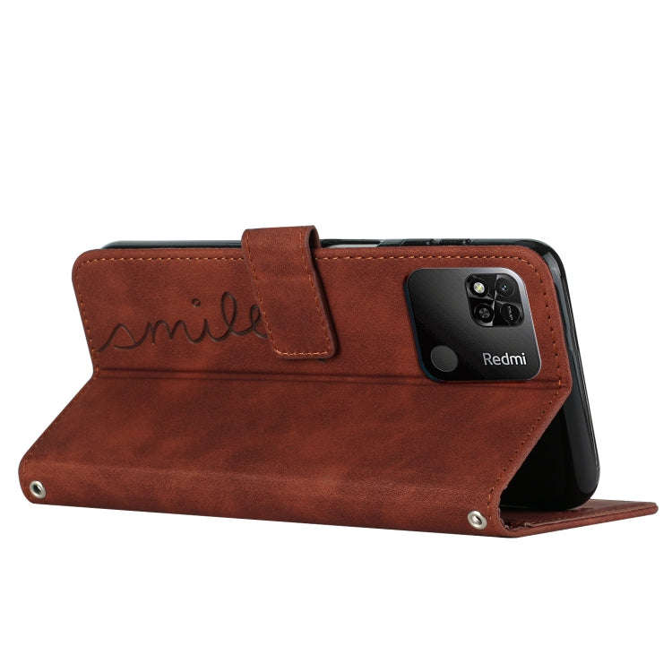For Xiaomi Redmi 10A Skin Feel Heart Pattern Leather Phone Case(Brown)