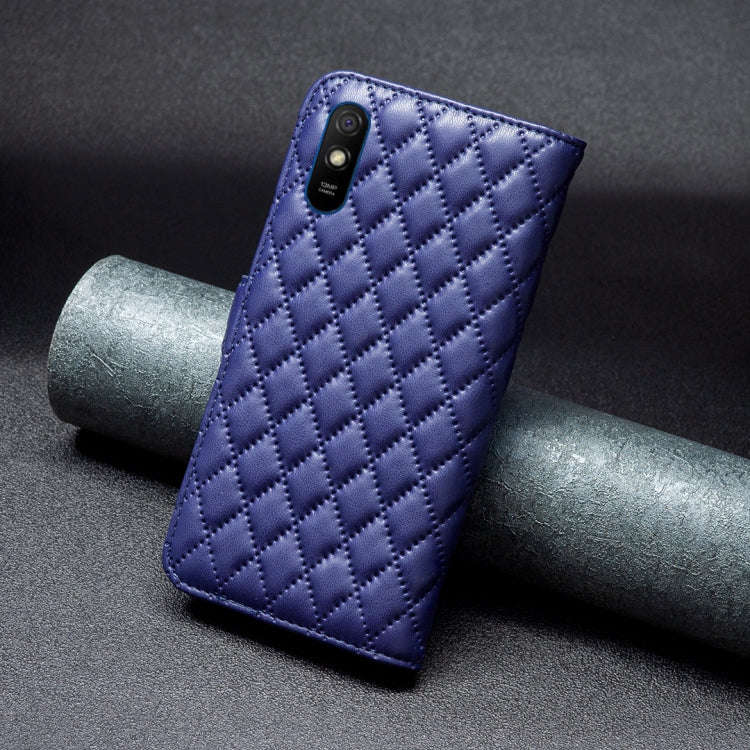For Xiaomi Redmi 9A Diamond Lattice Wallet Leather Flip Phone Case(Blue)