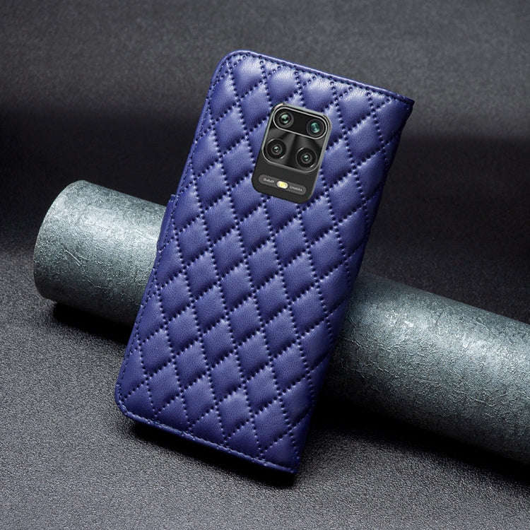 For Xiaomi Redmi Note 9 Pro Max Diamond Lattice Wallet Leather Flip Phone Case(Blue)