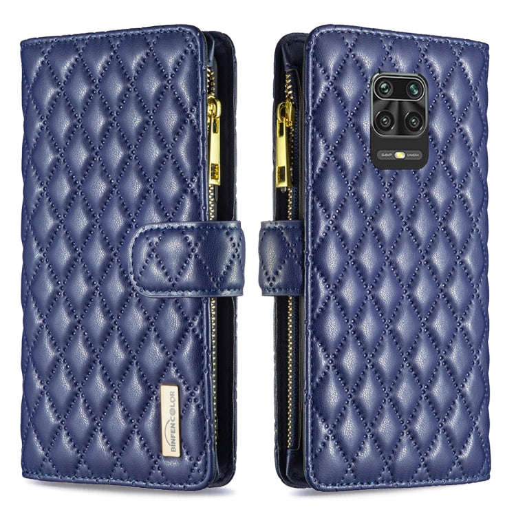 For Xiaomi Redmi Note 9 Pro Max Diamond Lattice Zipper Wallet Leather Flip Phone Case(Blue)