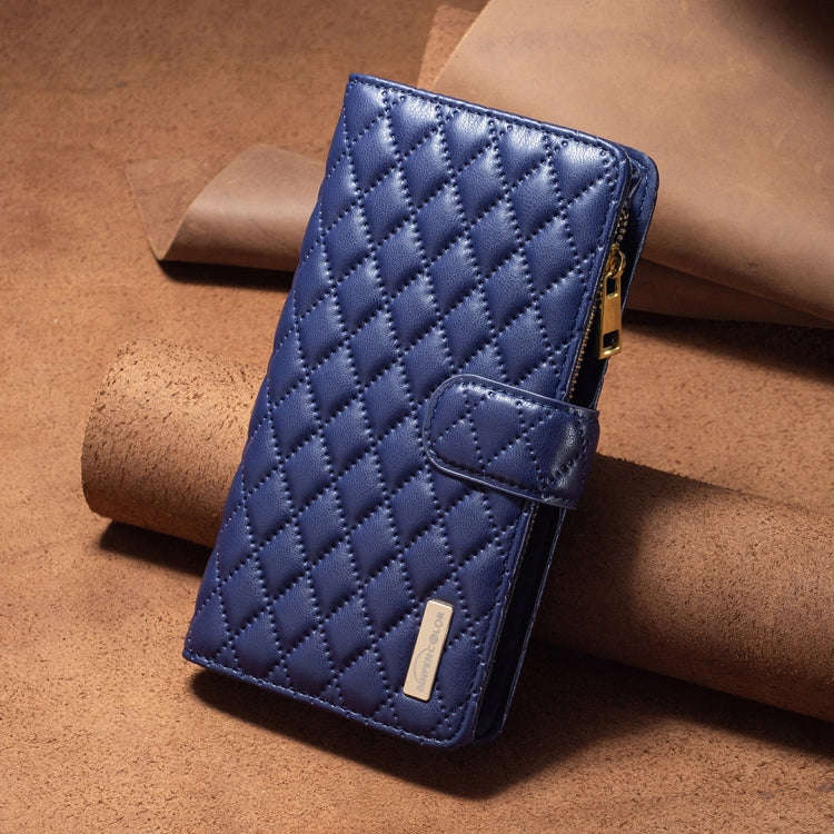 For Xiaomi Redmi Note 9 Pro Max Diamond Lattice Zipper Wallet Leather Flip Phone Case(Blue)