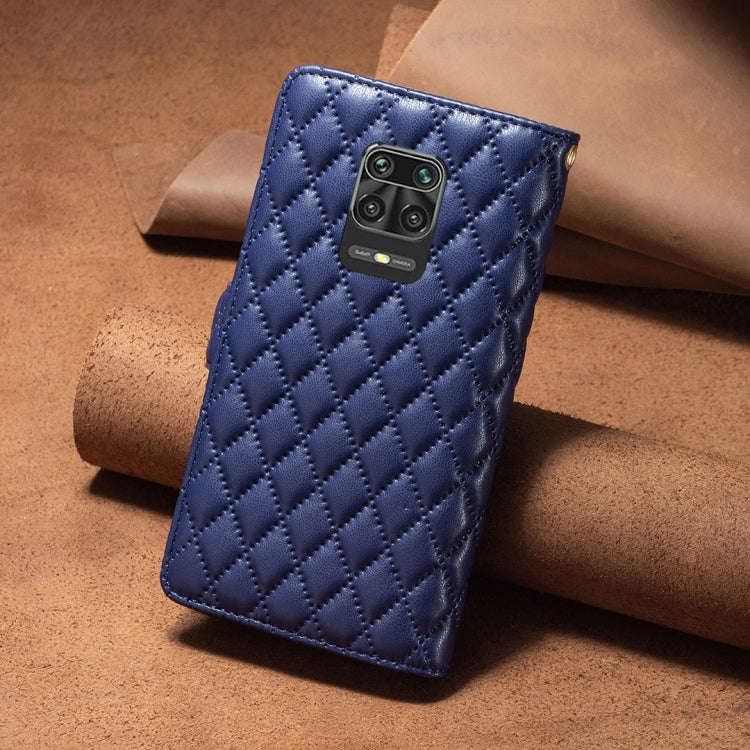For Xiaomi Redmi Note 9 Pro Max Diamond Lattice Zipper Wallet Leather Flip Phone Case(Blue)