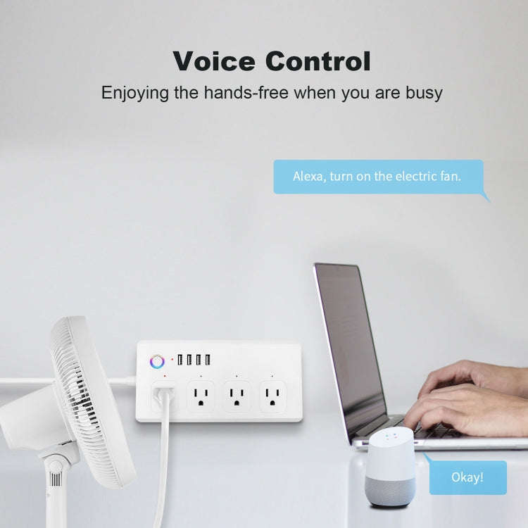 WiFi 10A SM-SO301-U 2500W 4 Holes + 4 USB Smart Power Strip, US Plug(White)