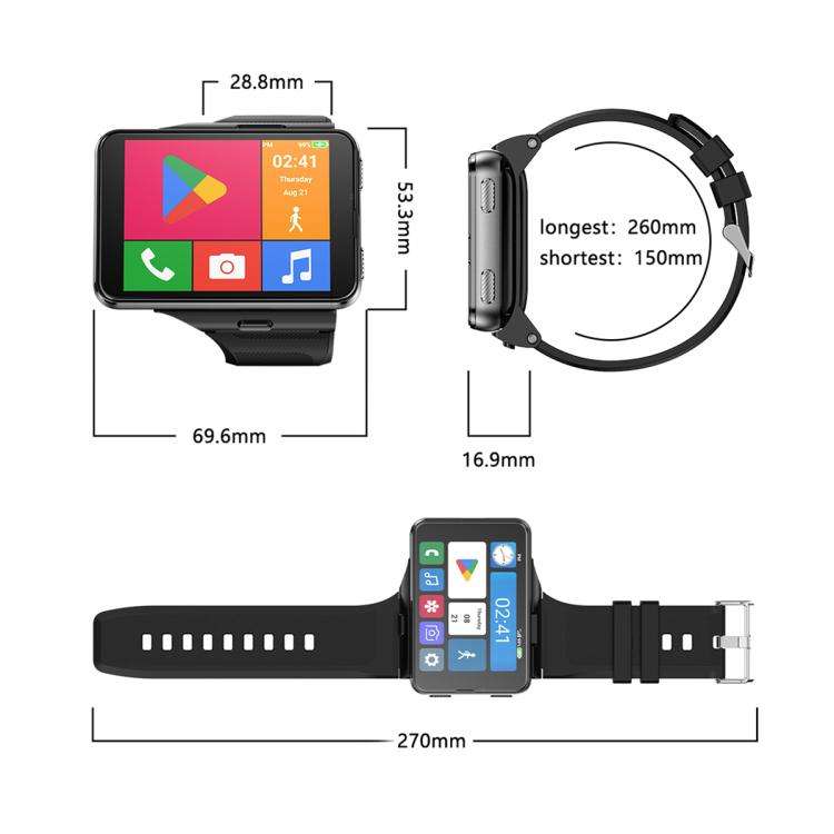 S999 2.88 inch TFT Screen 4G Smart Watch, Android 11 4GB+64GB(Silver)