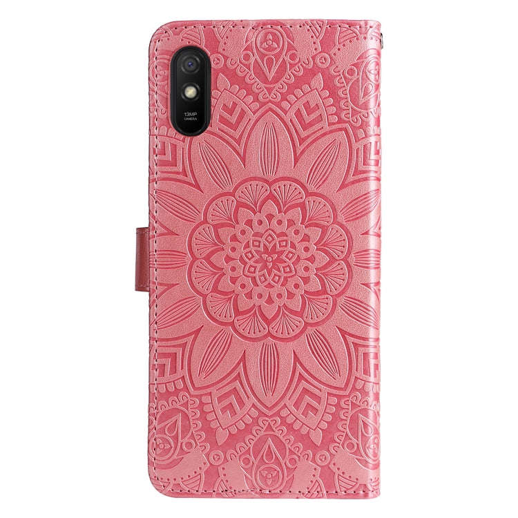 For Xiaomi Redmi 9A Embossed Sunflower Leather Phone Case(Pink)