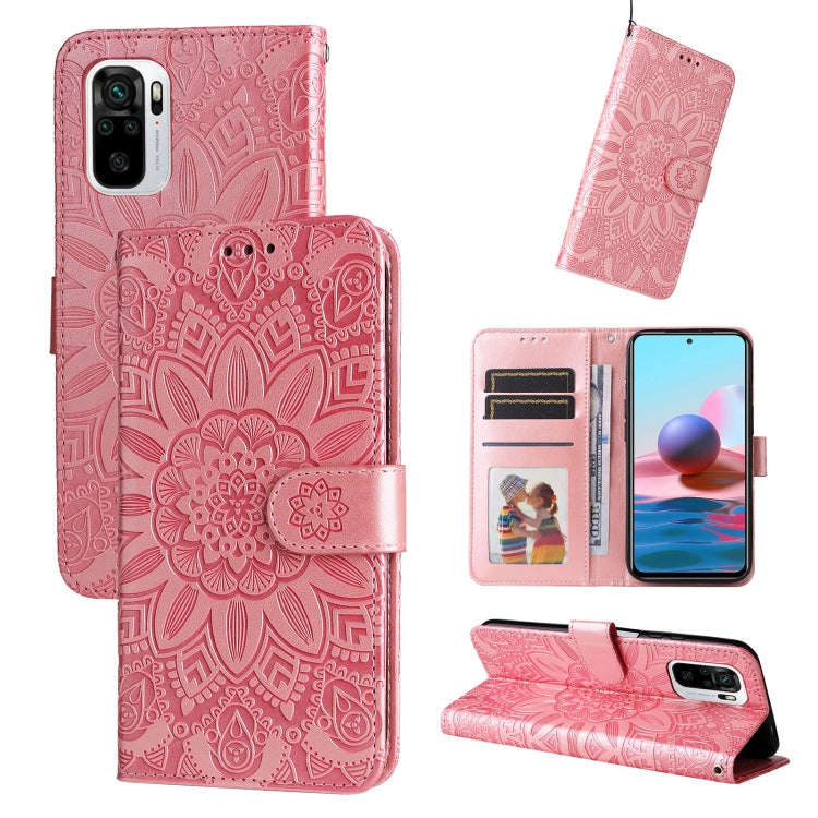 For Xiaomi Redmi Note 10 4G / Note 10S 4G  Embossed Sunflower Leather Phone Case(Pink)