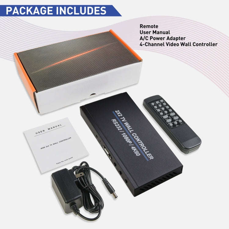 BT100 4K 60Hz 1080P 2 x 2 TV Wall Controller, Plug Type:UK Plug(Black)
