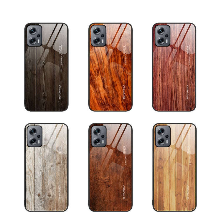For Xiaomi Redmi Note 11T Pro Wood Grain Glass Protective Case(Black)