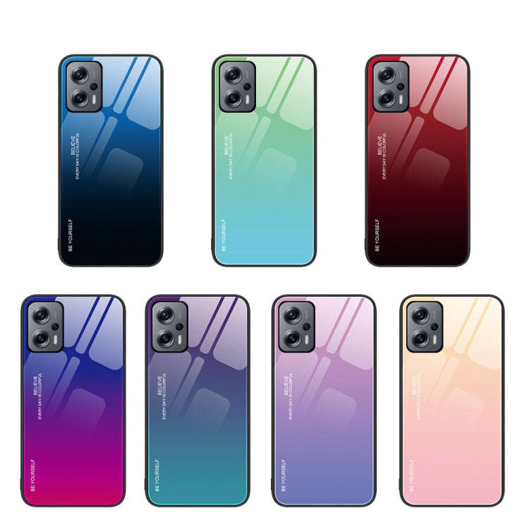 For Xiaomi Redmi Note 11T Pro Gradient Color Glass Case(Yellow Pink)