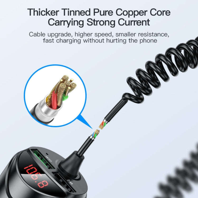 C68 LED Digital Display QC3.0 Fast Car Charger 3 in 1 with Spring Cable(Black)