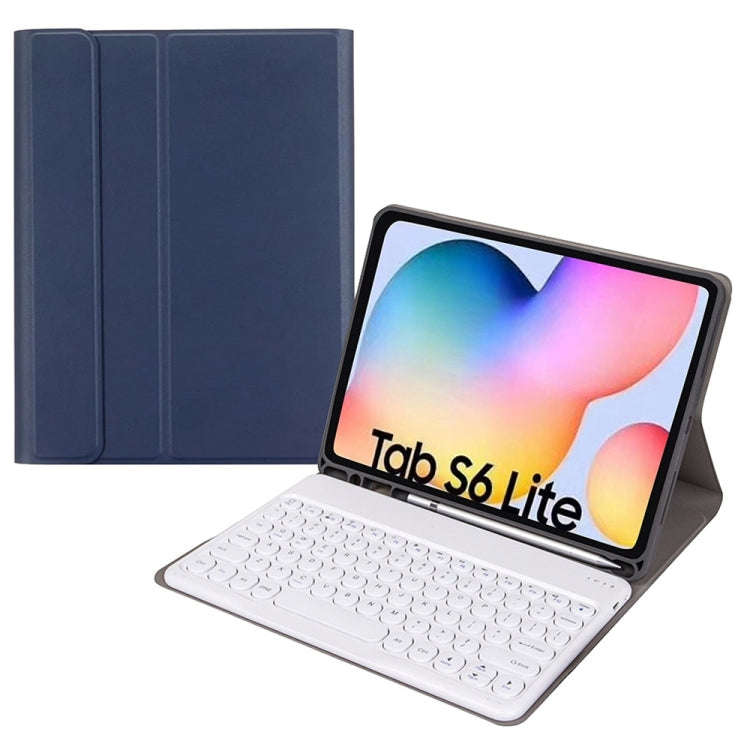Round Cap Bluetooth Keyboard Leather Case with Pen Slot, without Touchpad For Samsung Galaxy Tab ...