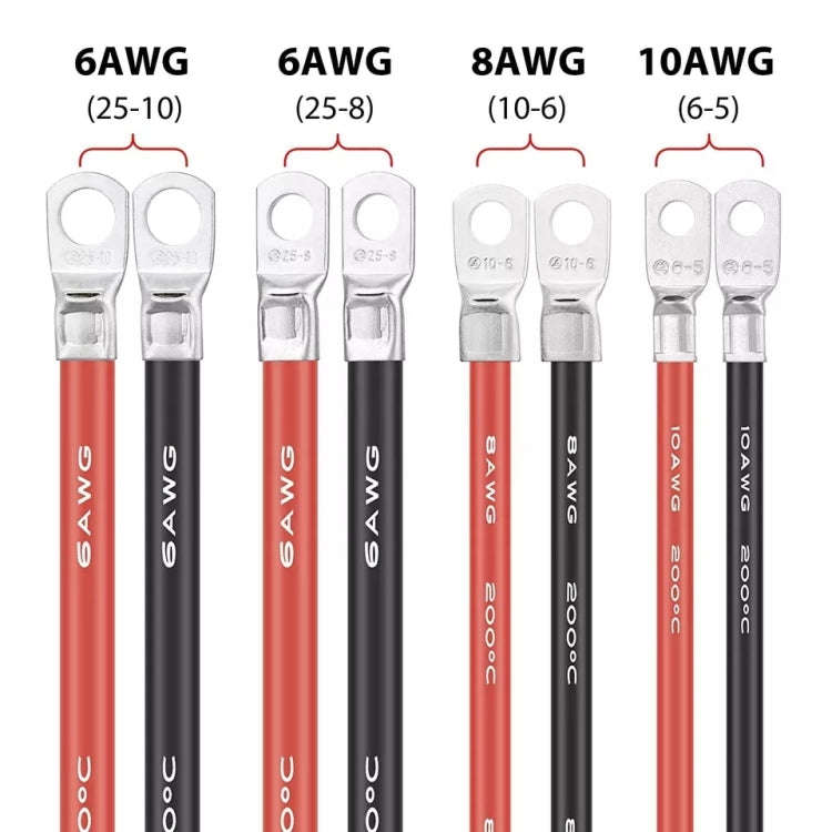 6AWG 25-10 Car 50cm Red + Black Pure Copper Battery Inverter Cable
