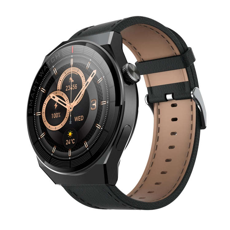 GW69 Plus Smart Watch, Support BT Call / Heart Rate / Blood Pressure / Blood Oxygen(Black + Leath...