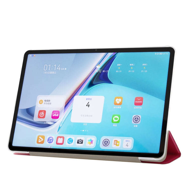 For Huawei MatePad Pro 11 2022 Silk Texture Leather Tablet Case with Three-folding Holder(Rose Red)
