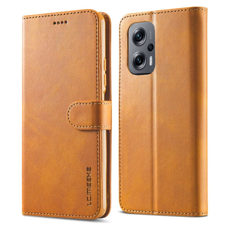 For Xiaomi Redmi Note 11E 5G LC.IMEEKE Calf Texture Leather Phone Case(Brown)