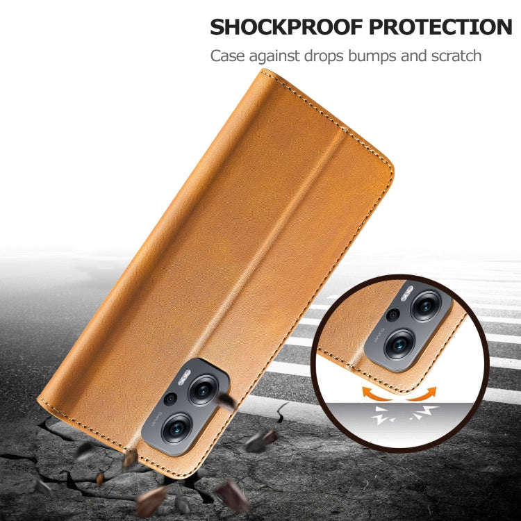 For Xiaomi Redmi Note 11E 5G LC.IMEEKE Calf Texture Leather Phone Case(Brown)