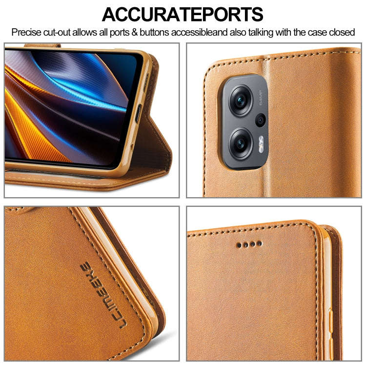 For Xiaomi Redmi Note 11E 5G LC.IMEEKE Calf Texture Leather Phone Case(Brown)
