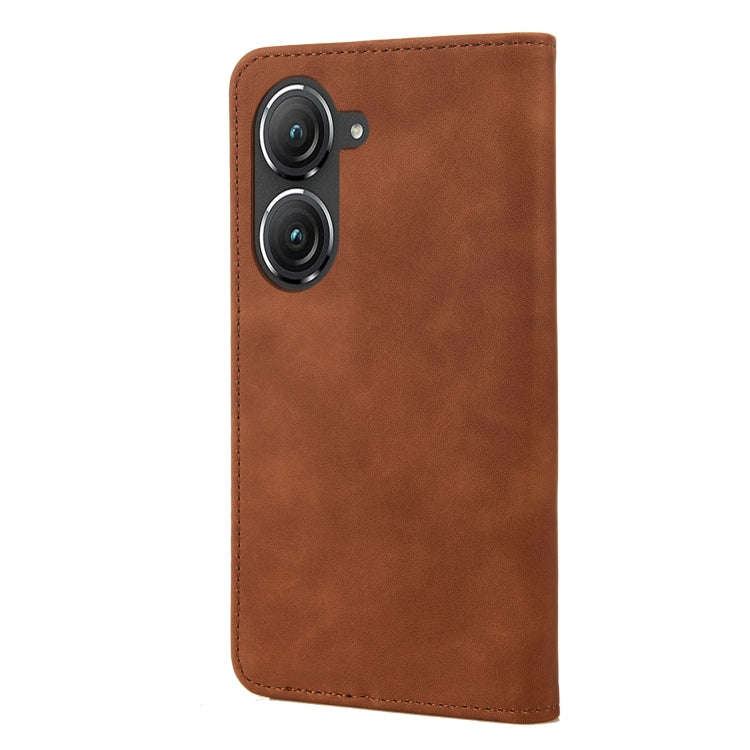 For Asus Zenfone 9 Skin Feel Splicing Leather Phone Case(Brown)