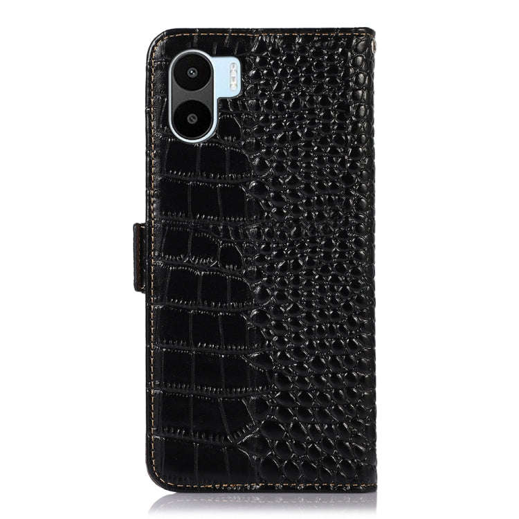 For Xiaomi Redmi A1 Crocodile Top Layer Cowhide Leather Phone Case(Black)