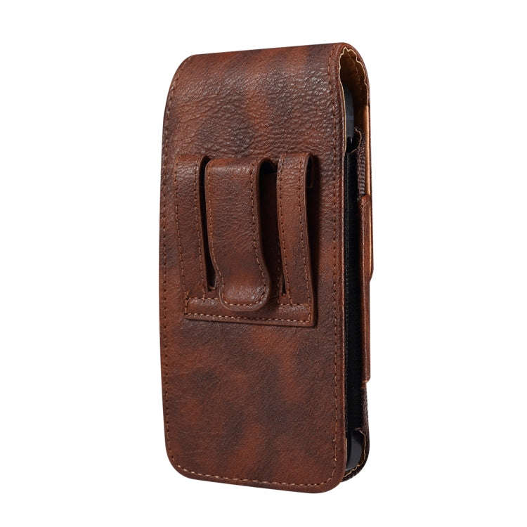 For 5.2 inch Mobile Phone Cowhide Texture Oxford Cloth Waist Bag(Brown)