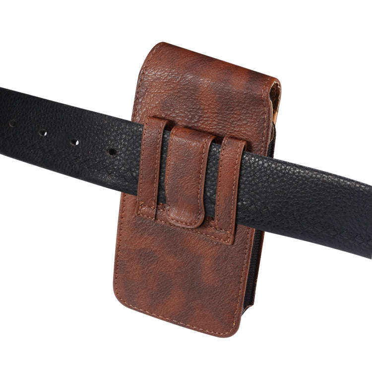 For 5.2 inch Mobile Phone Cowhide Texture Oxford Cloth Waist Bag(Brown)