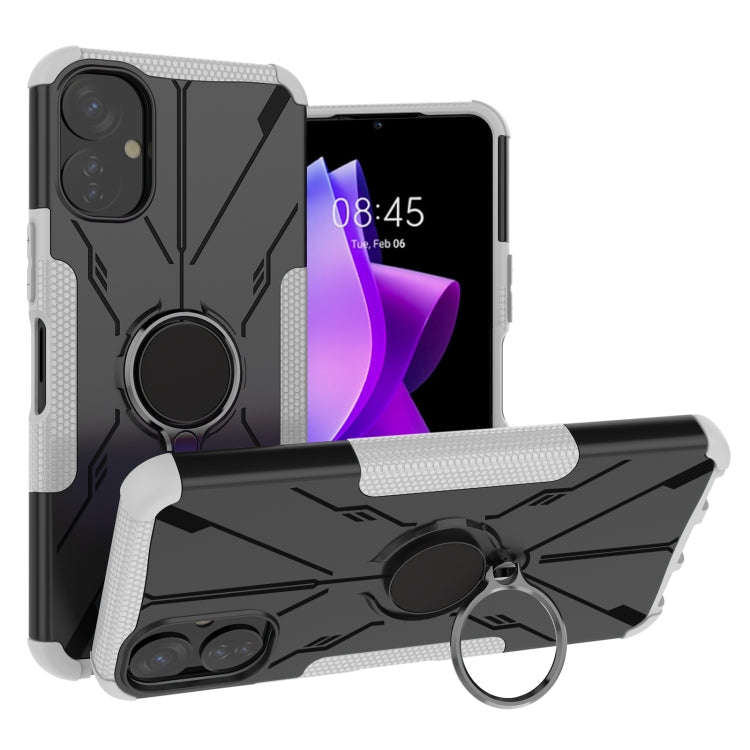For Tecno Spark 9T Armor Bear Shockproof PC + TPU Phone Case with Ring(White)