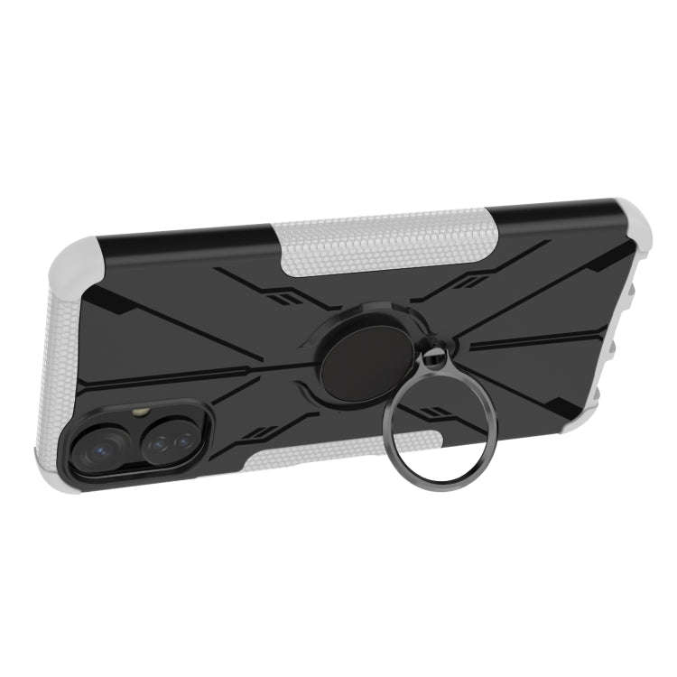 For Tecno Spark 9T Armor Bear Shockproof PC + TPU Phone Case with Ring(White)