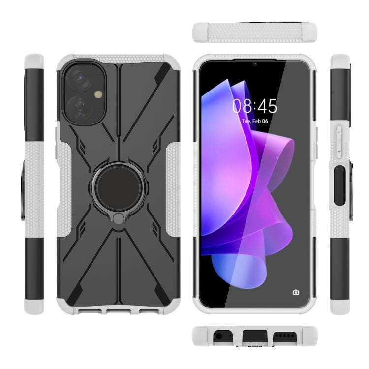 For Tecno Spark 9T Armor Bear Shockproof PC + TPU Phone Case with Ring(White)