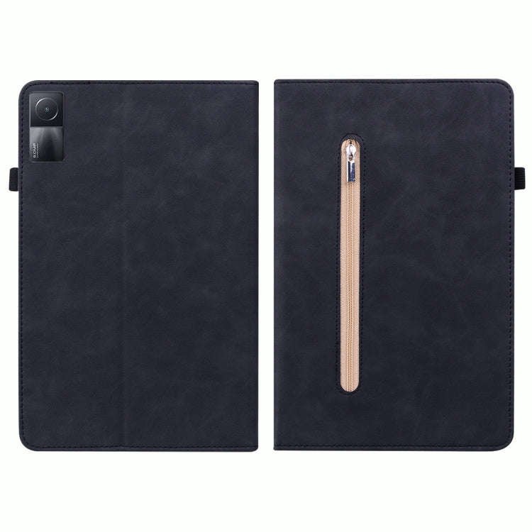 For Xiaomi Redmi Pad Skin Feel Solid Color Zipper Leather Tablet Case(Black)