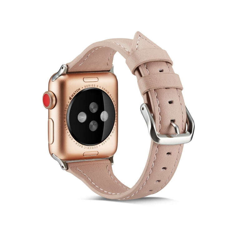 For Apple Watch 5/4 44mm & 3/2/1 42mm Thin Leather Watch Band(Pink)